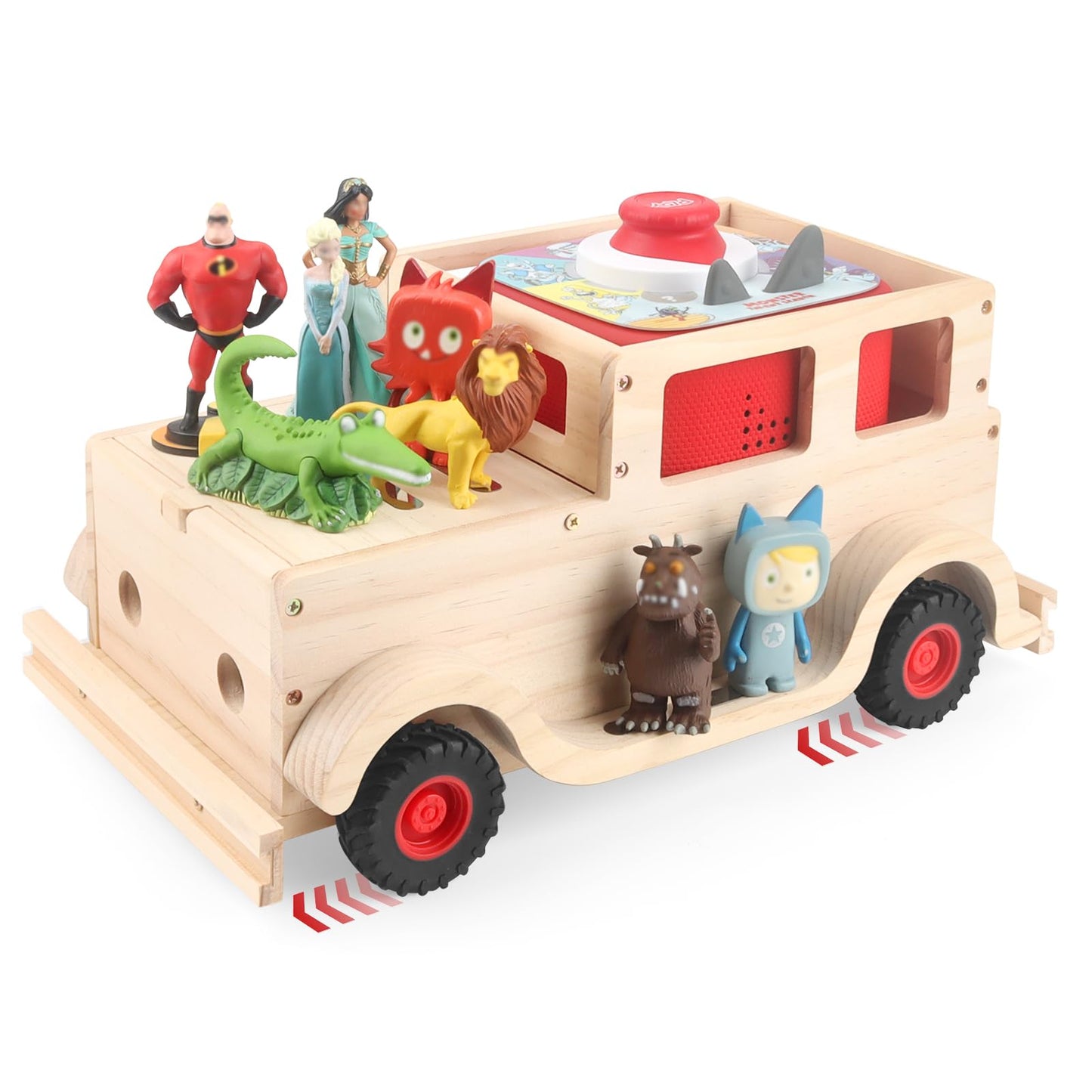 Hölzernes schwebendes Präsentationsregal, kompatibel mit Tonies – magnetisch, passend für Audio Player 1 & 2 (Natur, Auto)