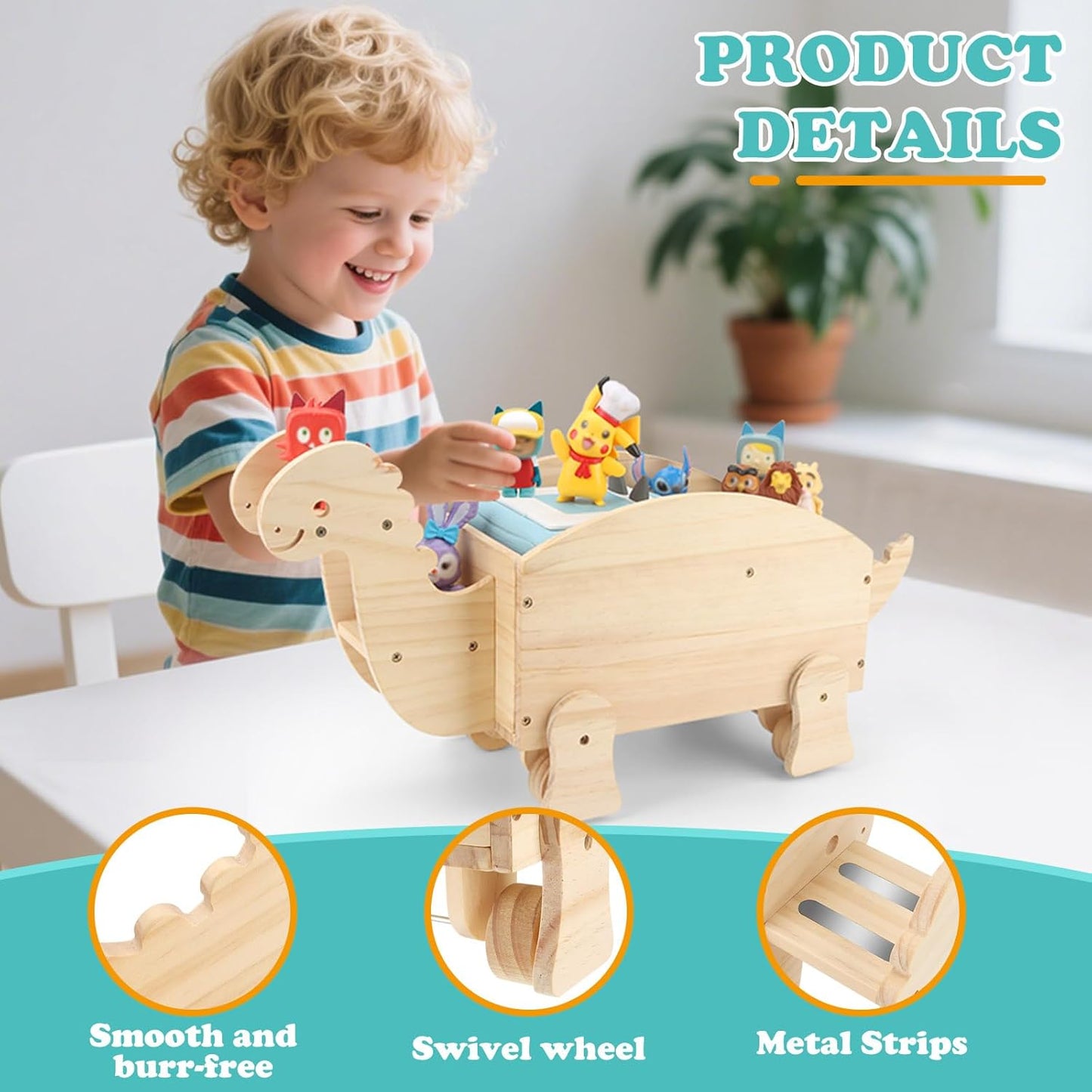 Kompatibel mit Tonies Magnetisches Holz-Display-Regal – Dinosaurier-Auto, verschiebbares Design, fasst 15–25 Figuren