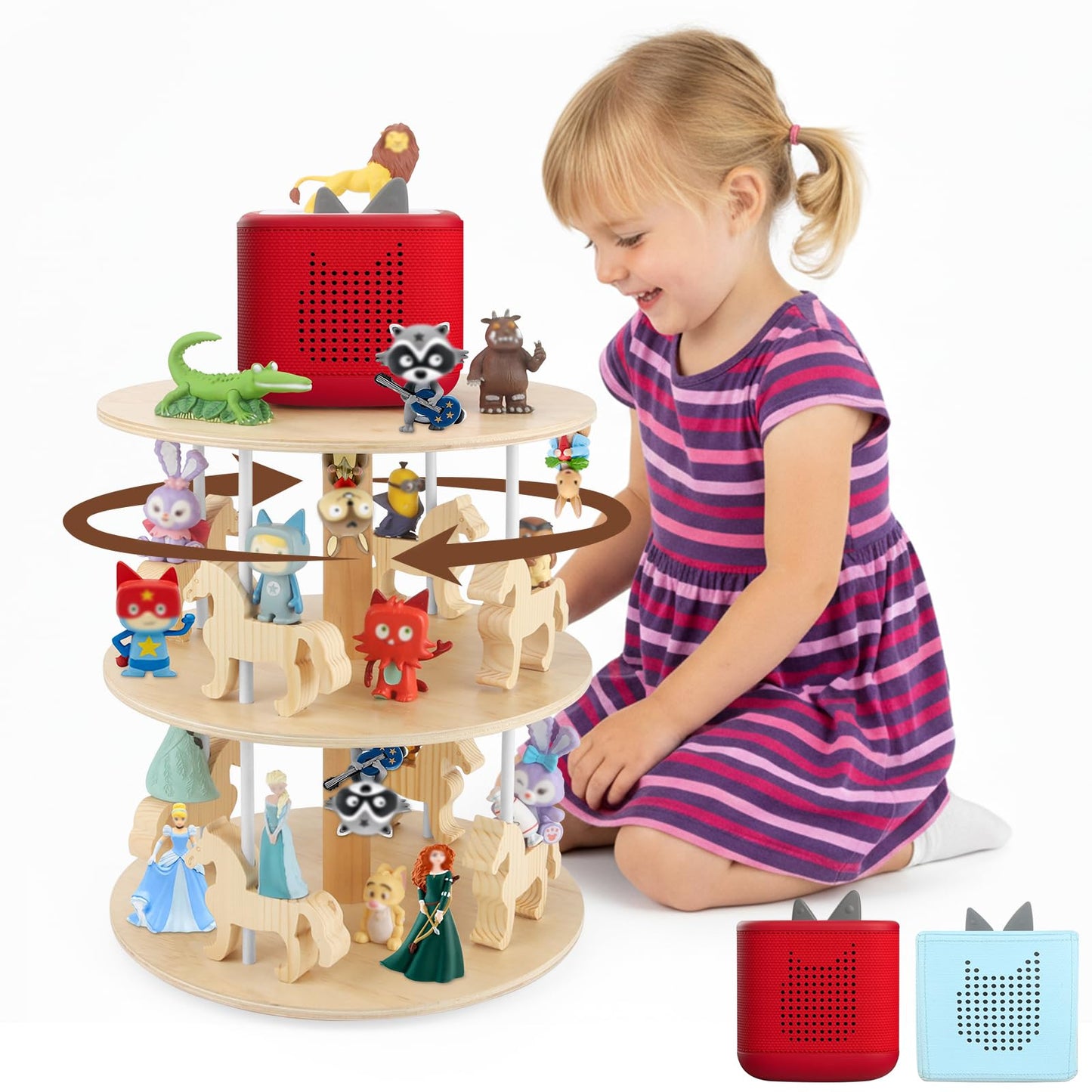 360° Rotating Display Shelf Compatible with Tonies – Carousel | 3-Tier, Holds 120+ Figures, Includes 50 Metal Plates