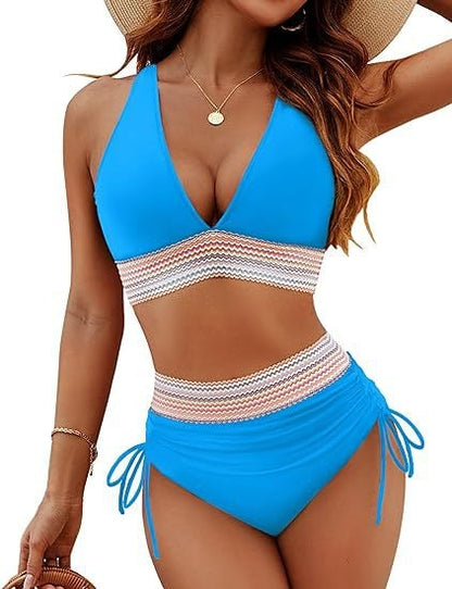 (🎁Last Day 49% OFF)👙2026 High Waisted Tummy Control Color Block Bikini Sets