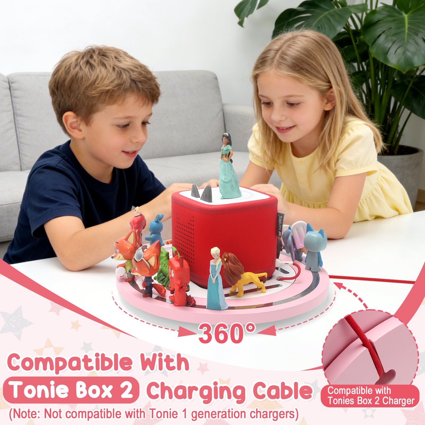 Kompatibel mit Tonies 360° drehbares magnetisches Ausstellungsregal – Rosa, fasst 20–30 Figuren, integrierter Ladeanschluss