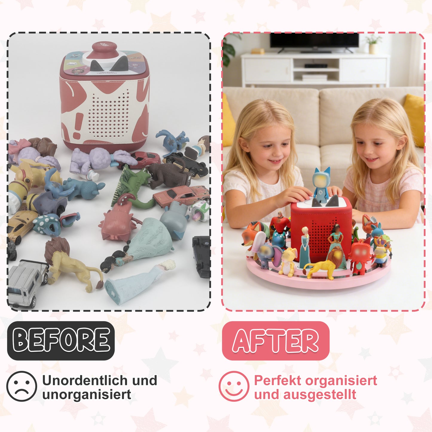 Kompatibel mit Tonies 360° drehbares magnetisches Ausstellungsregal – Rosa, fasst 20–30 Figuren, integrierter Ladeanschluss