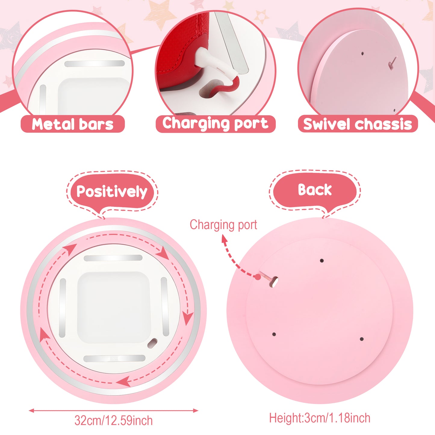 Kompatibel mit Tonies 360° drehbares magnetisches Ausstellungsregal – Rosa, fasst 20–30 Figuren, integrierter Ladeanschluss