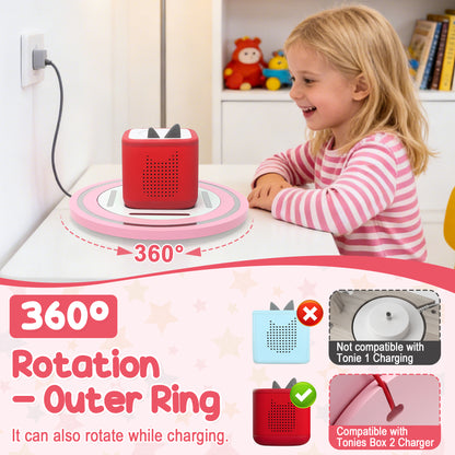 Kompatibel mit Tonies 360° drehbares magnetisches Ausstellungsregal – Rosa, fasst 20–30 Figuren, integrierter Ladeanschluss