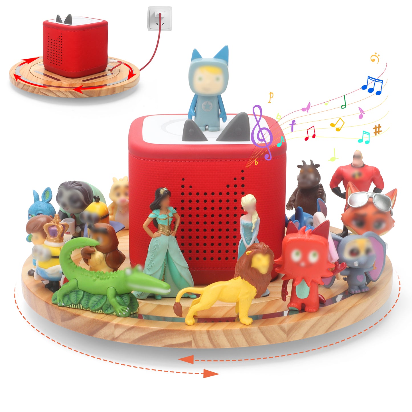 Kompatibel mit Tonies 360° drehbares magnetisches Ausstellungsregal – Rosa, fasst 20–30 Figuren, integrierter Ladeanschluss