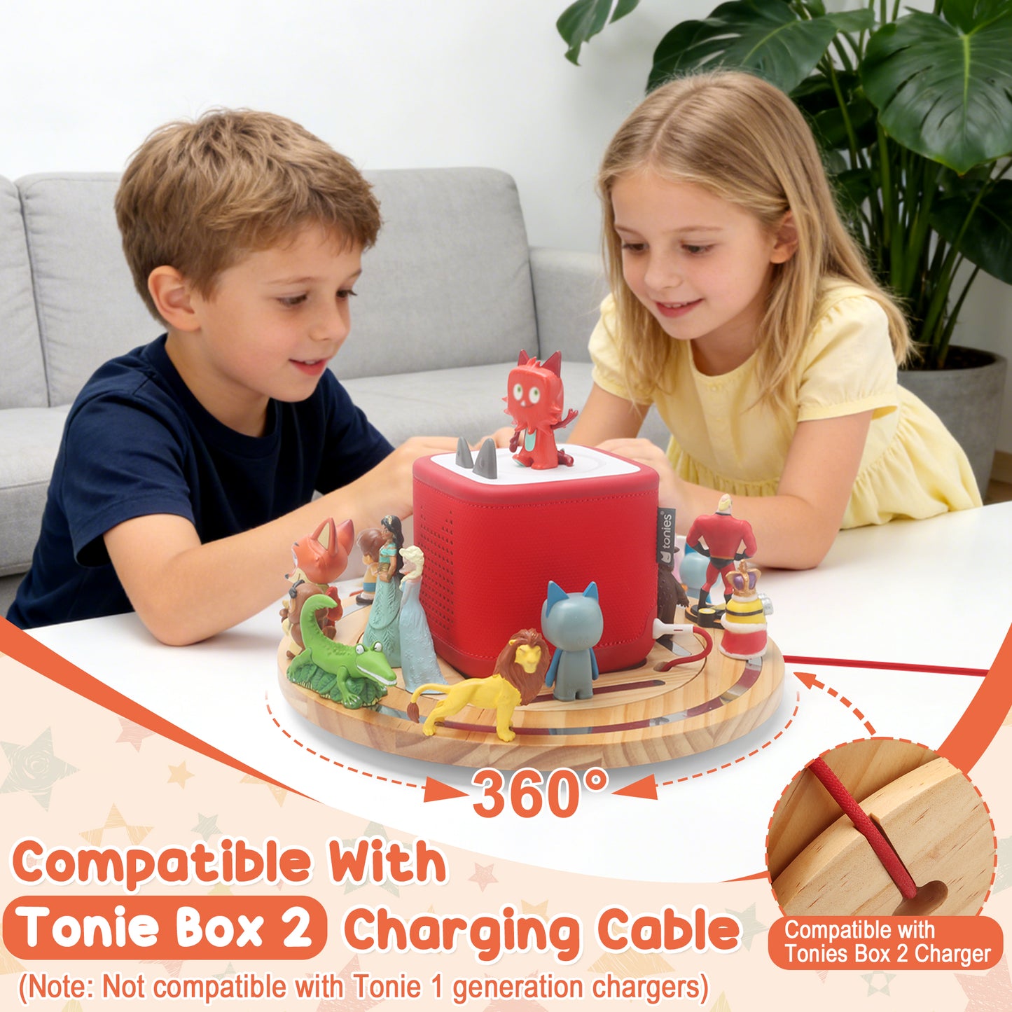 Kompatibel mit Tonies 360° drehbares magnetisches Ausstellungsregal – Rosa, fasst 20–30 Figuren, integrierter Ladeanschluss