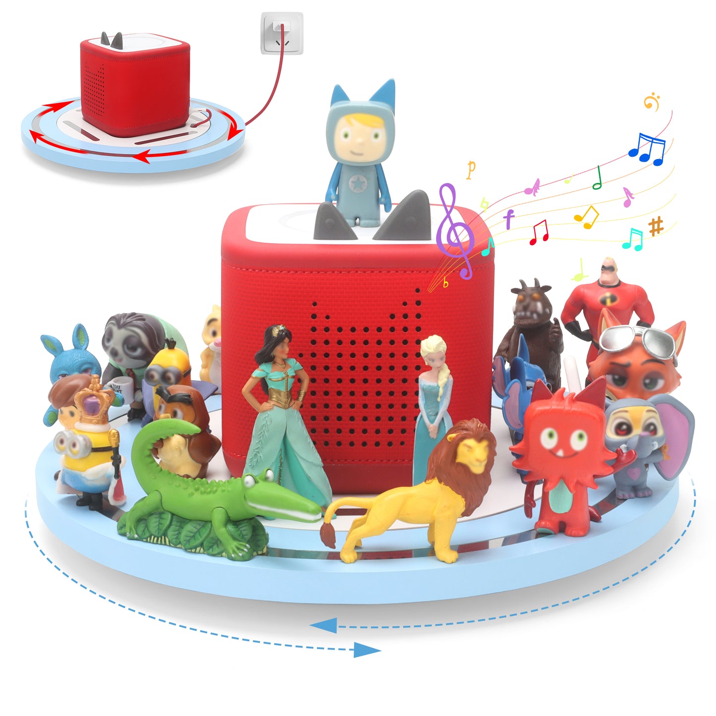 Kompatibel mit Tonies 360° drehbares magnetisches Ausstellungsregal – Rosa, fasst 20–30 Figuren, integrierter Ladeanschluss