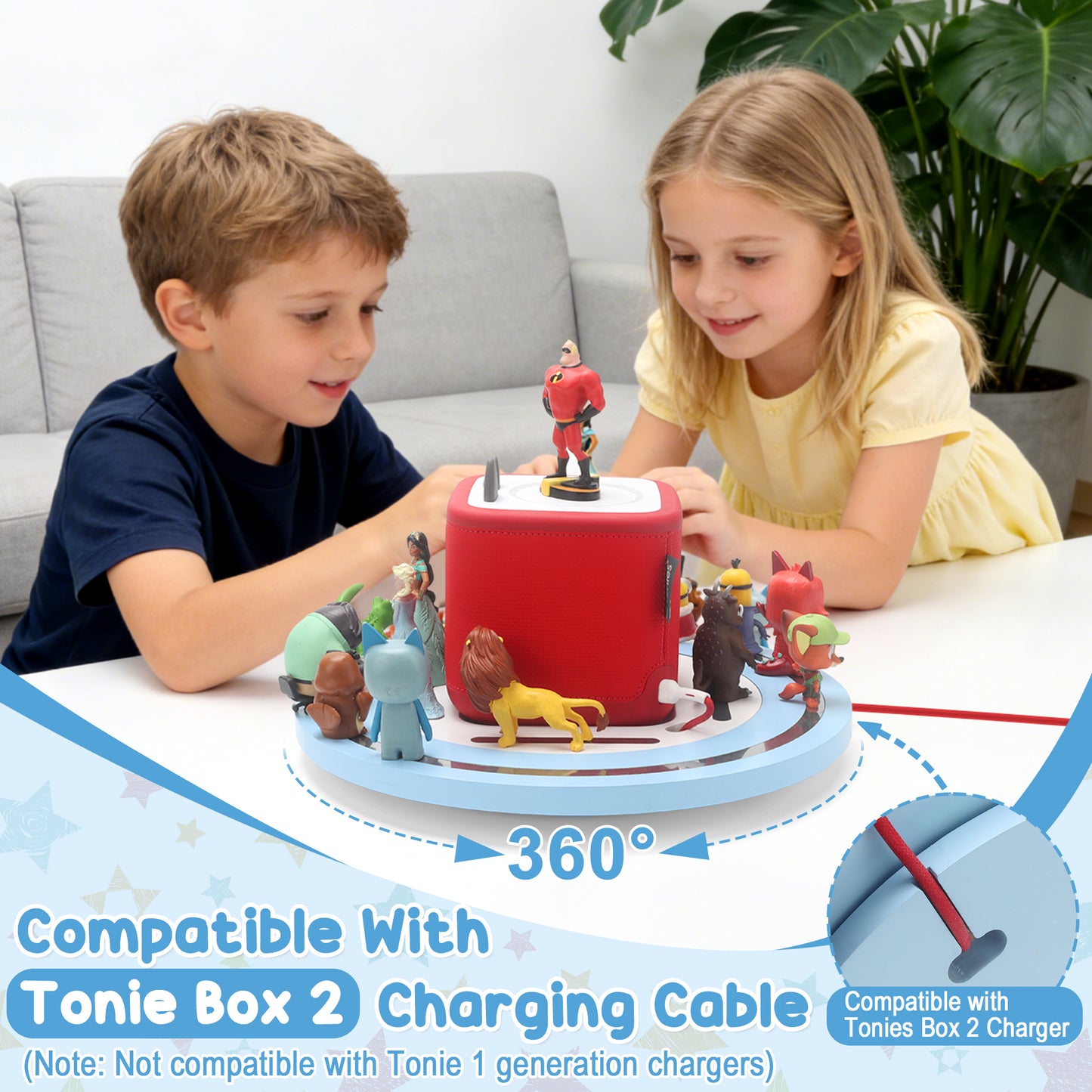 Kompatibel mit Tonies 360° drehbares magnetisches Ausstellungsregal – Rosa, fasst 20–30 Figuren, integrierter Ladeanschluss