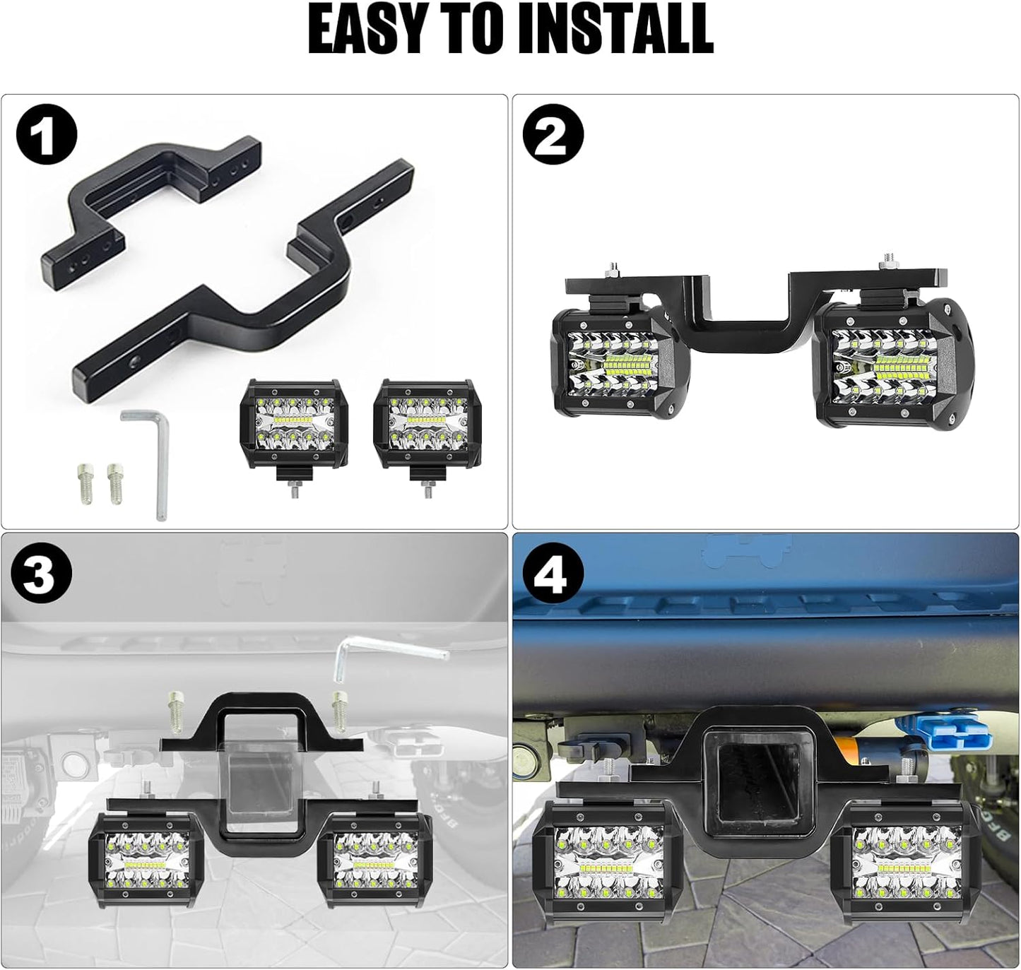 (🎁Last Day 49% OFF)2pcs 4 Inch 60W LED Pods with Tow Hitch Mounting Brackets
