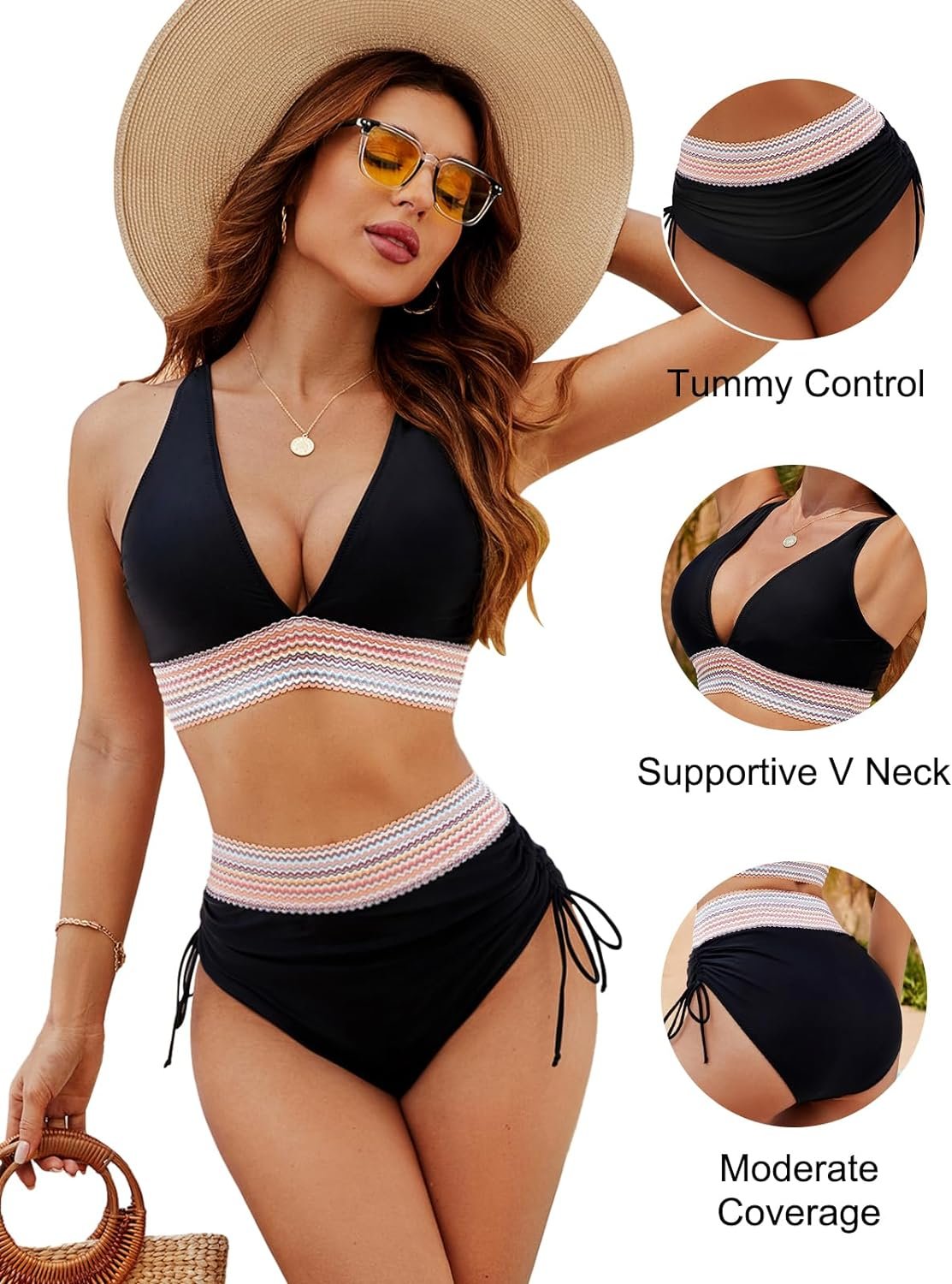 (🎁Last Day 49% OFF)👙2026 High Waisted Tummy Control Color Block Bikini Sets