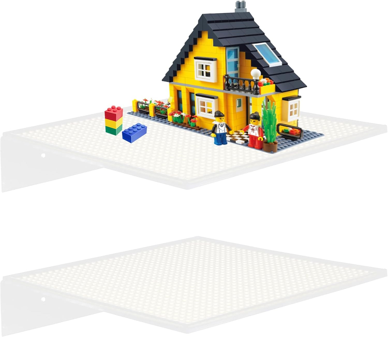 2 Pack Display Shelves for Building Bricks,Display Case Compatible with All Toy Block Brands -Acrylic Floating Shelf Display with Brick Building Baseplate, Figure Display Cabinet Wall Mount