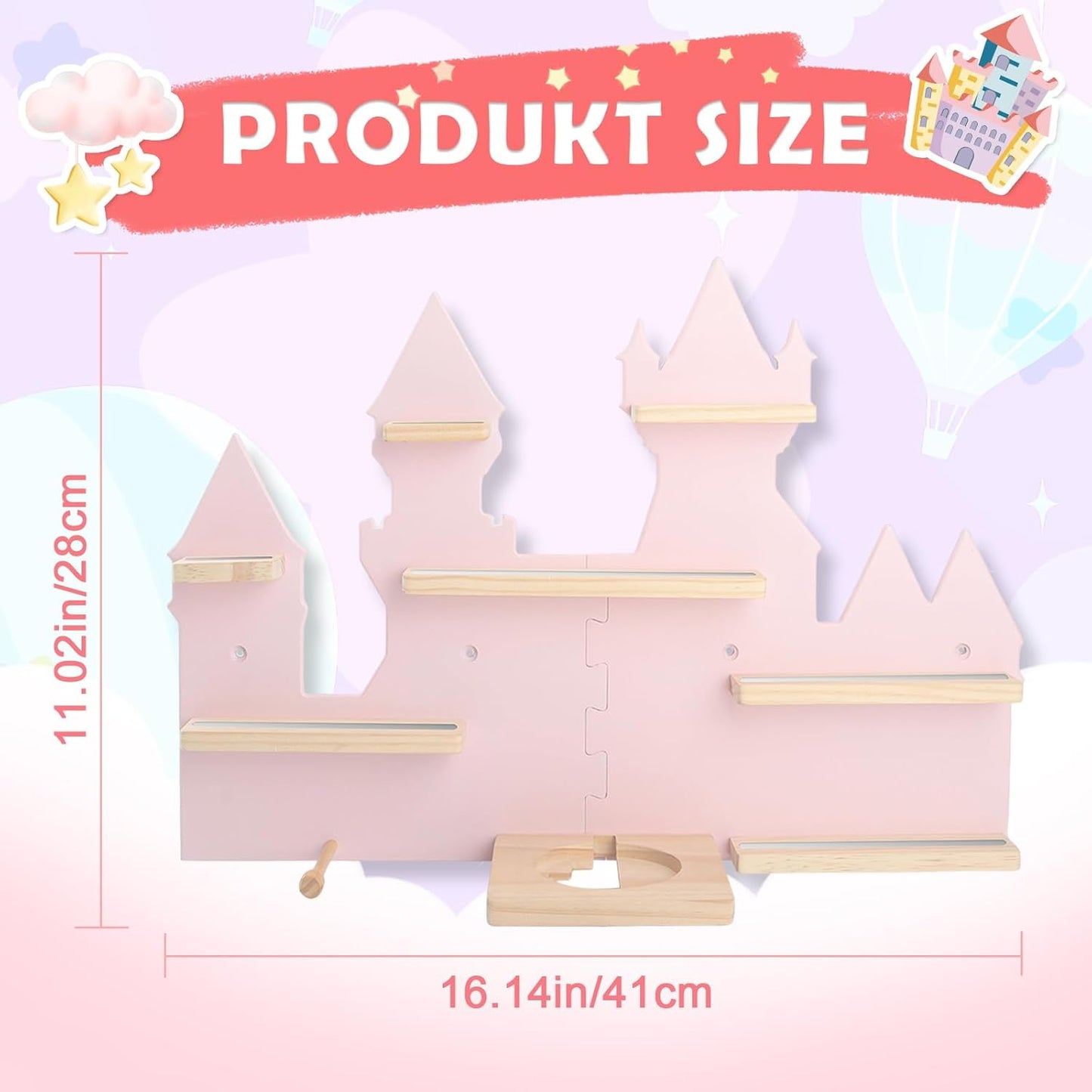 Magnetisches Holz-Regal kompatibel mit Tonies – Rosa Schloss | Wandmontage, passend für Audio-Player 1 & 2