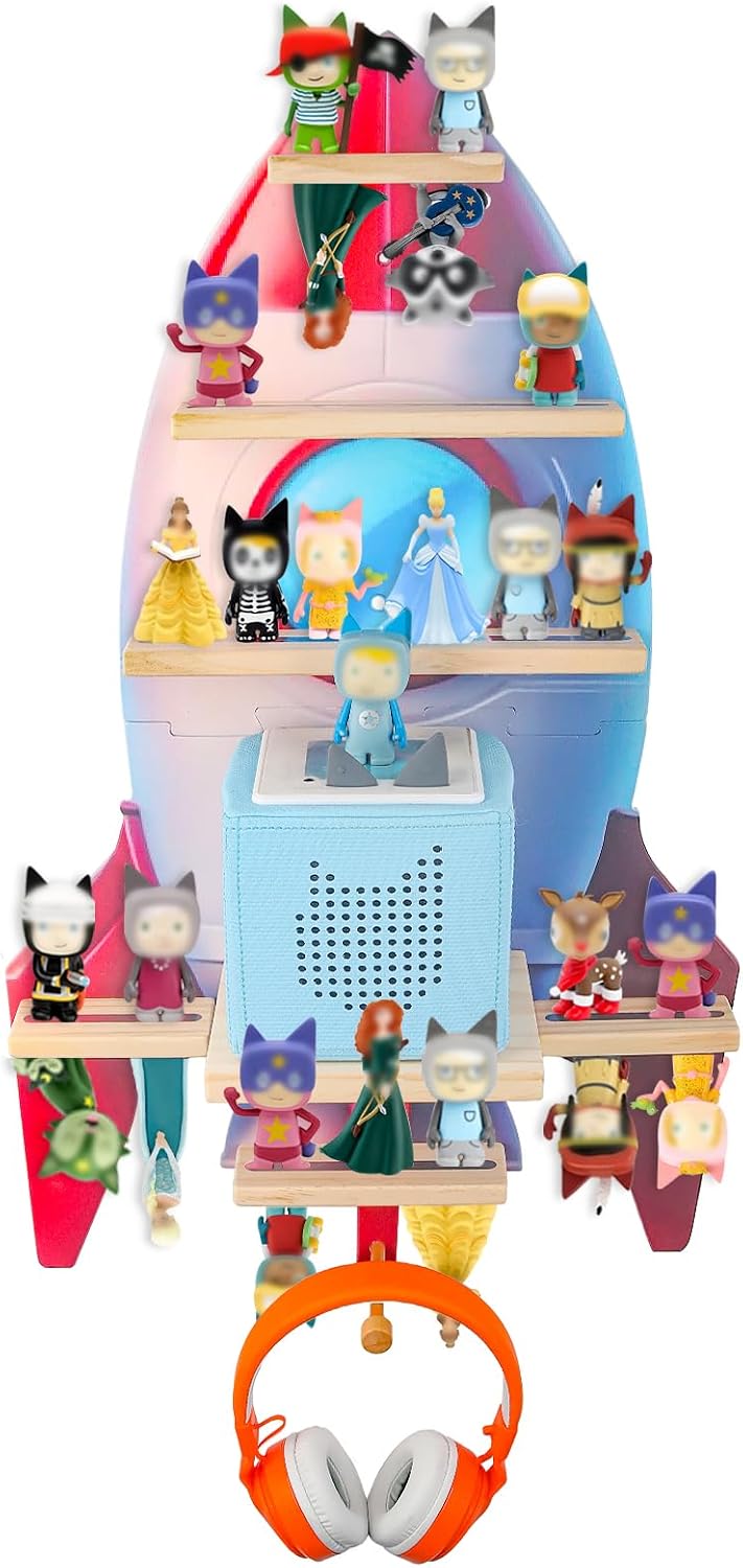 for Toniebox 2/1, Tonie Shelf Wall Mounted,Tonies Figures Tonies Storage,Magnetic Wooden Floating Shelves Compatible with Tonie Box Player Character for Children Room