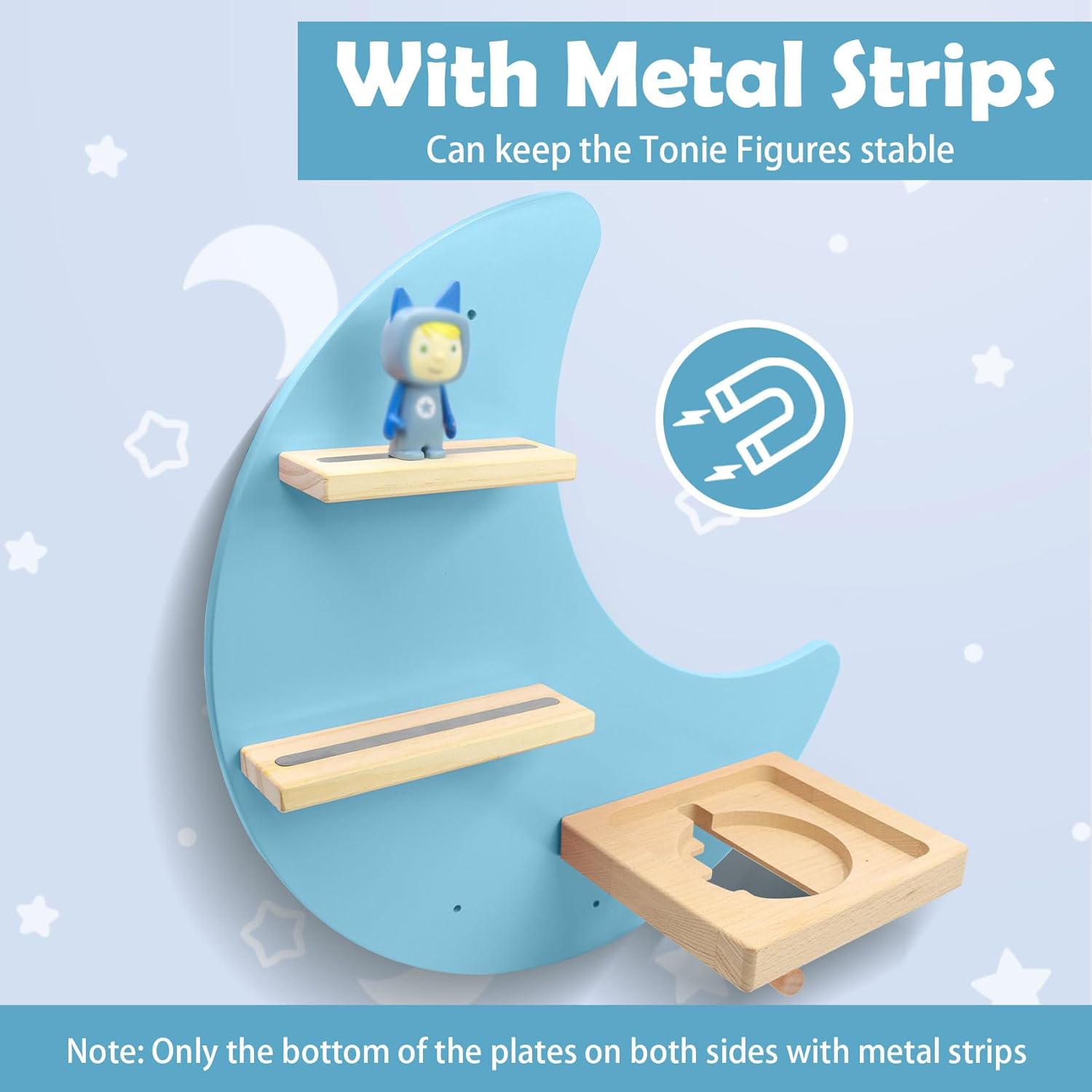 Shelf and Carrying Case for TonieBox 2/1 and Tonie (Bag,Moon and 3 Stars) ,Tonies Figures Tonies Storage,Magnetic Wooden Floating Shelves Compatible with Tonie box Player Character for Children Room