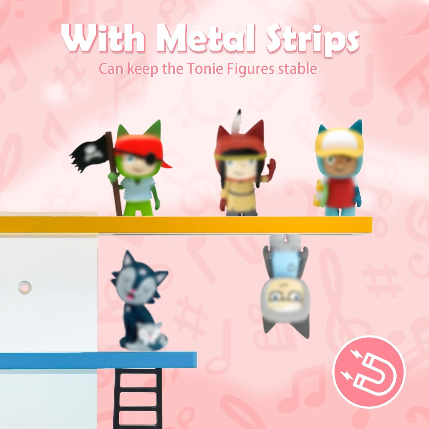 Wooden Hanging Shelf for Toniebox & Tonie Figures, Magnetic Wall Shelf for Kids, 12-35 Characters