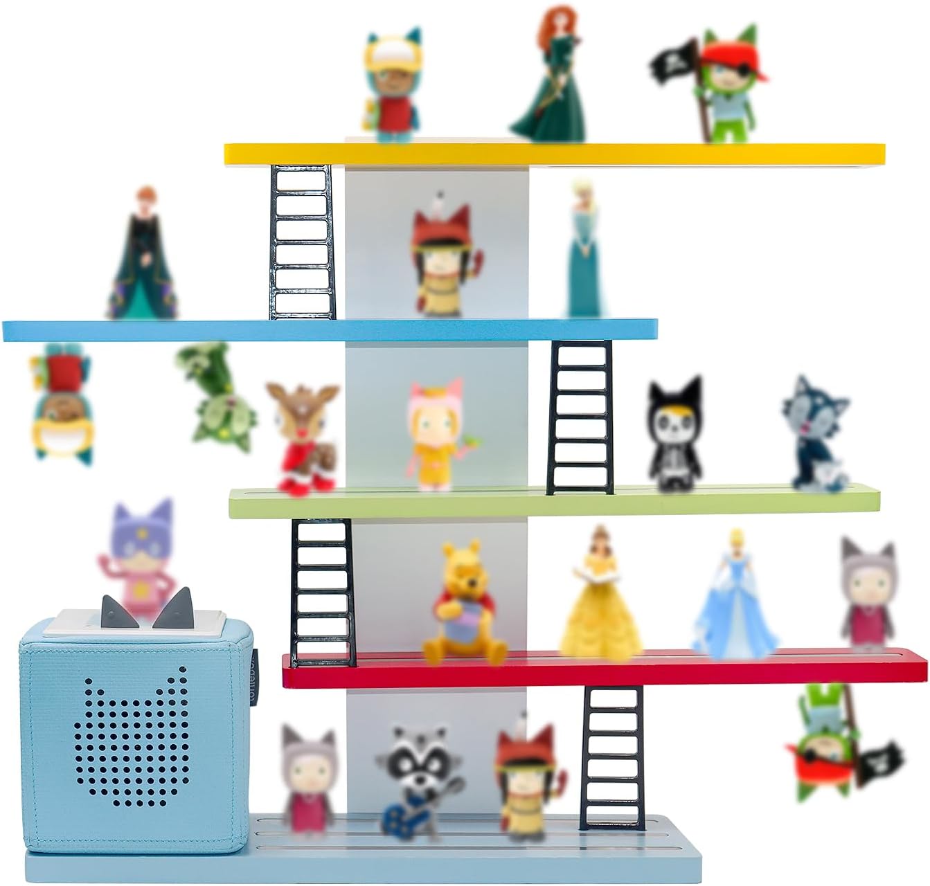 Wooden Hanging Shelf for Toniebox & Tonie Figures, Magnetic Wall Shelf for Kids, 12-35 Characters