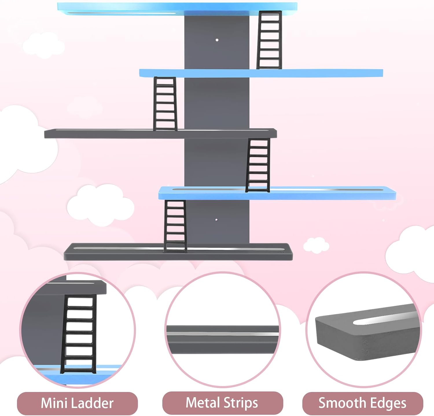 for Tonie Shelf,Tonies Storage for Creative Tonies Magnetic Wall Shelf for Tonie Figures,12-35 Characters,Wooden Hanging Shelf for Kids (Blue)