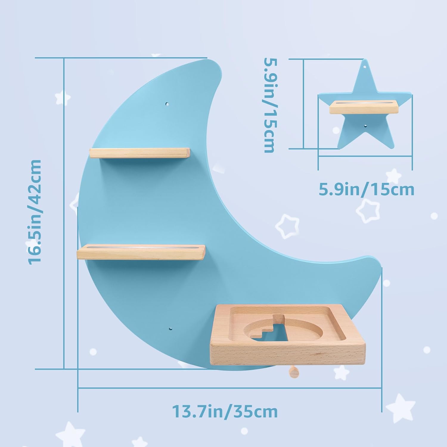 Shelf and Carrying Case for TonieBox 2/1 and Tonie (Bag,Moon and 3 Stars) ,Tonies Figures Tonies Storage,Magnetic Wooden Floating Shelves Compatible with Tonie box Player Character for Children Room