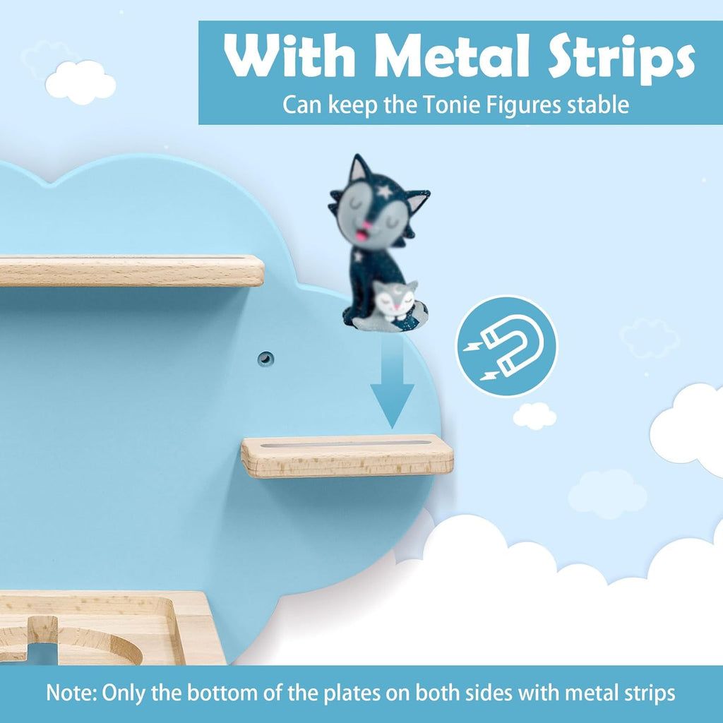 for TonieBox and Tonie Shelf Cloud,Tonies Storage for 12-20 Tonie Figures Characters Magnetic Wall Shelf for Tonies Toniebox, Charging Station (Blue)