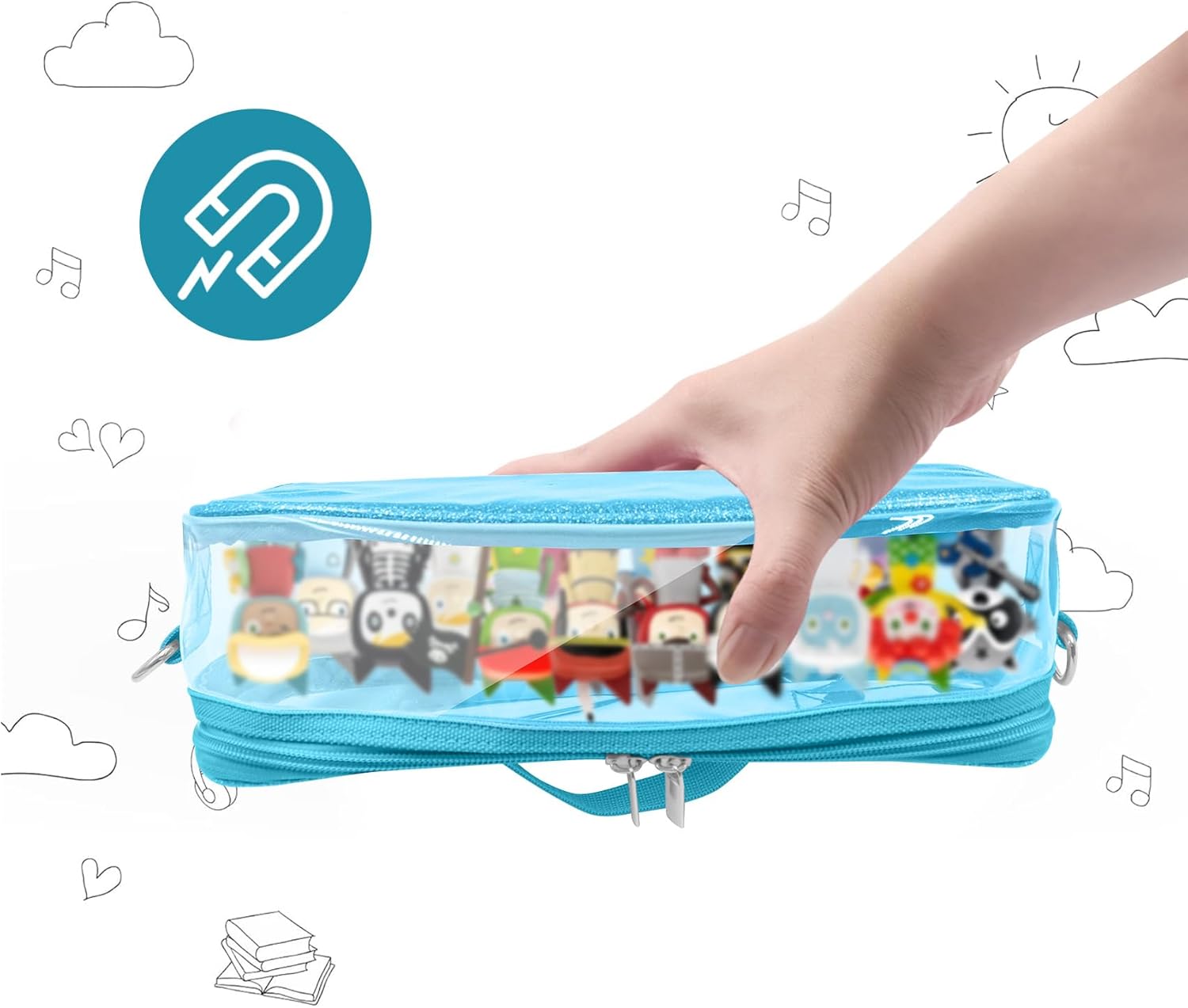 Carrying Case for Tonie Figures,Transparent Carrying Bag,Portable Storage Bag with Magnetic Base for 20-30 Tonie box Figures Characte Organizer (Blue)