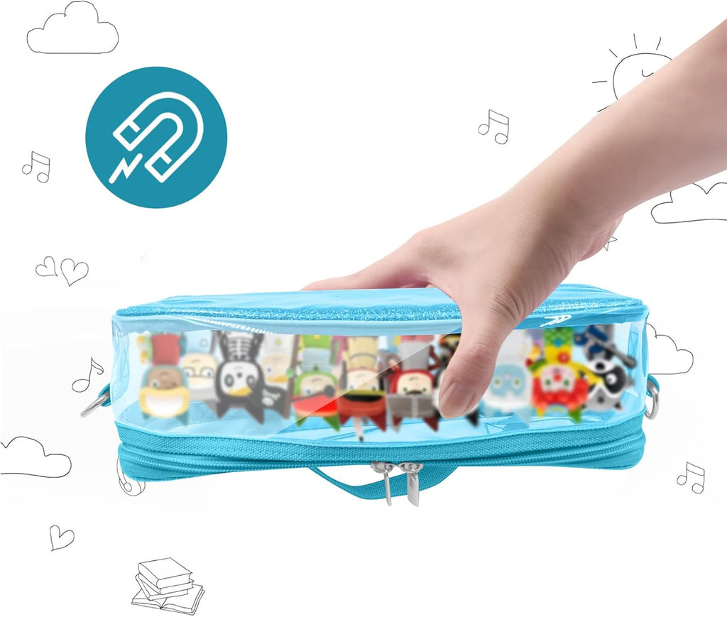 Carrying Case for Tonie Figures,Transparent Carrying Bag,Portable Storage Bag with Magnetic Base for 20-30 Tonie box Figures Characte Organizer (Blue)