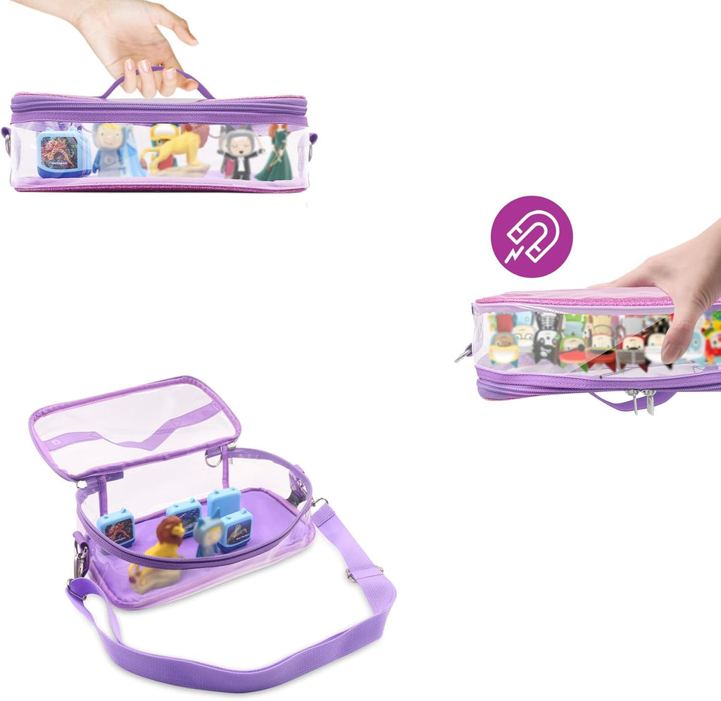 Carrying Case for Tonie Figures,Transparent Carrying Bag,Portable Storage Bag with Magnetic Base for 20-30 Tonie box Figures Characte Organizer (Purple)