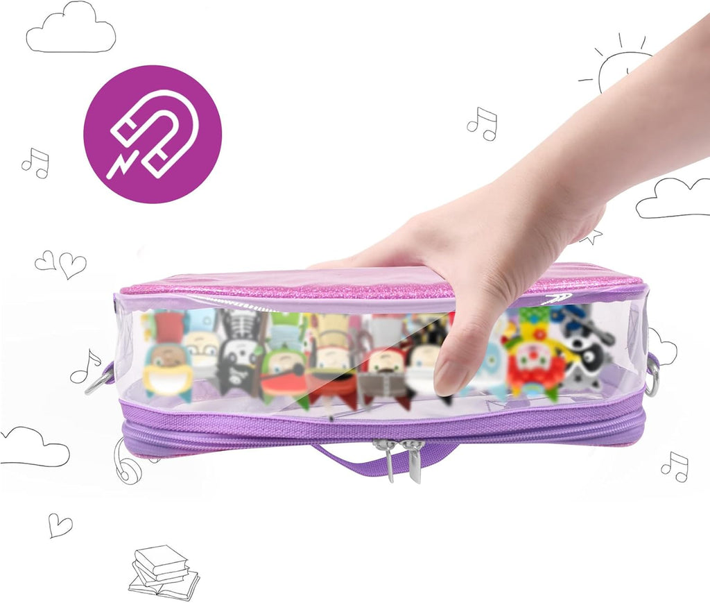 Carrying Case for Tonie Figures,Transparent Carrying Bag,Portable Storage Bag with Magnetic Base for 20-30 Tonie box Figures Characte Organizer (Purple)