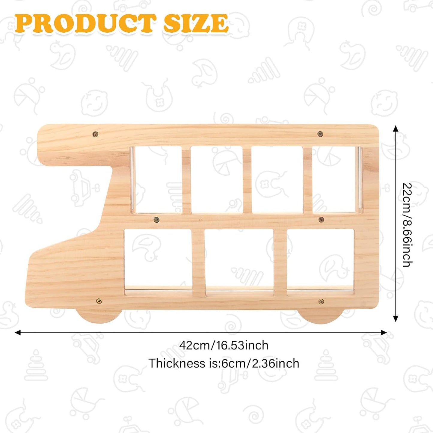 Compatible with Tonies Wooden Bus Shelf – Wall Mounted, Holds 15–25 Figures