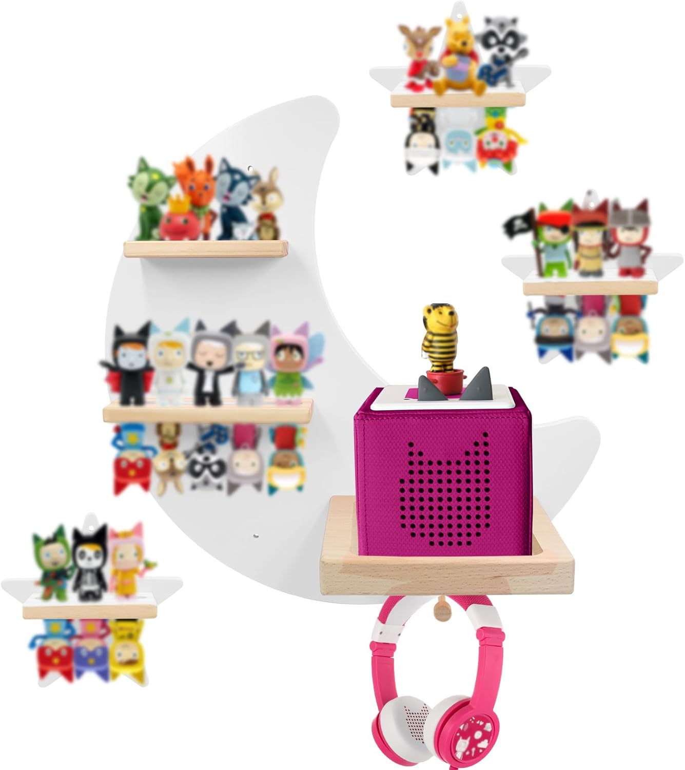Shelf Wall Mount for Toniebox Tonie Figures Character,Star Magnetic Wooden Shelf Compatible with Tonie Audio Toniebox Starter Set