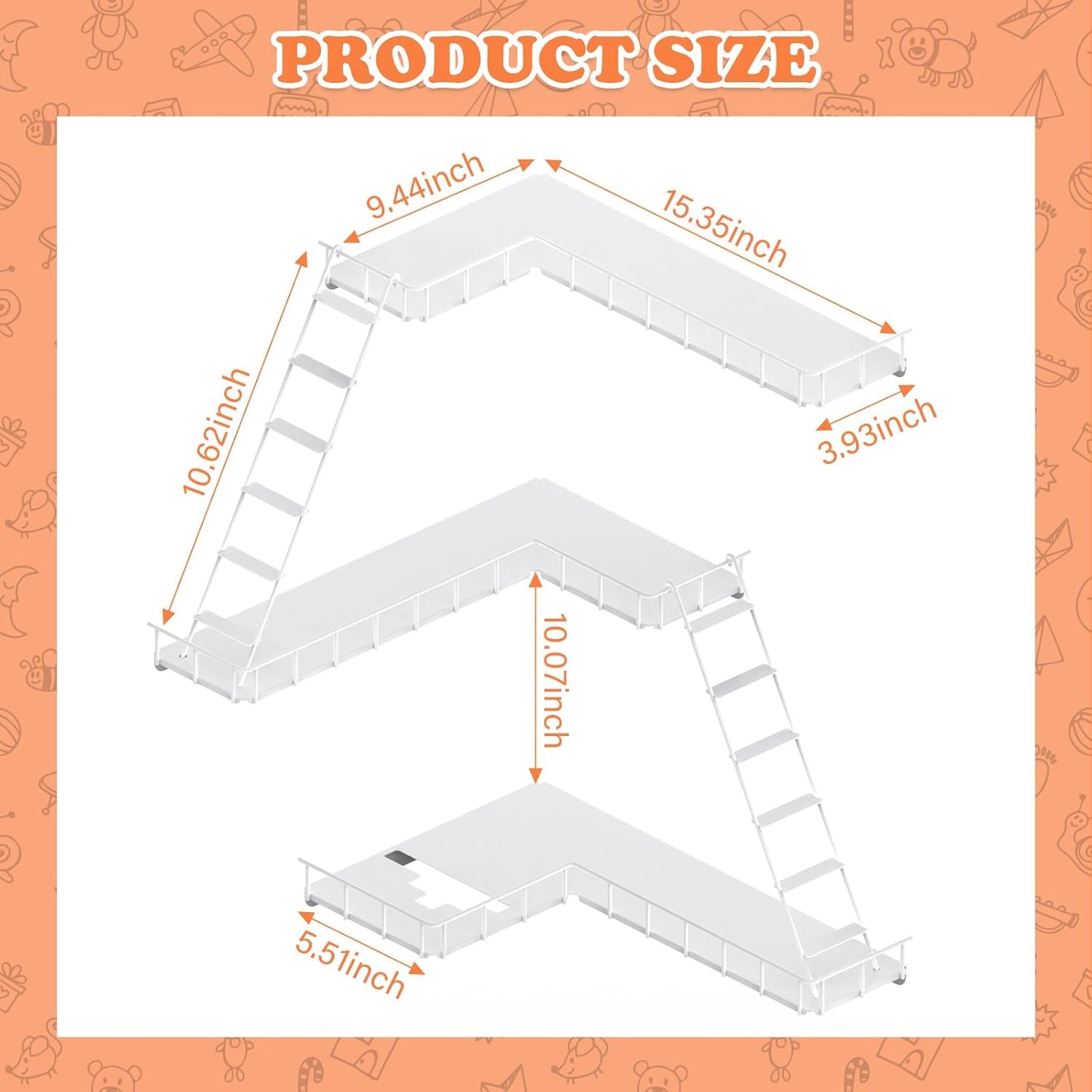 Compatible with Tonies Magnetic Ladder Shelf – 90° Corner, Wall Mounted, Holds 30–40 Figures (Iron)