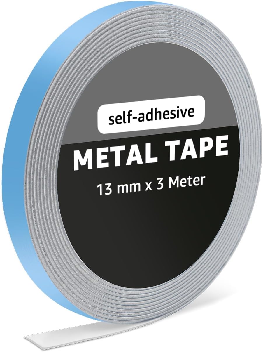 Metal Tape Self Adhesive,Thin Metal Strip,Ferrous Tape for Magnets, Tonies Figures Shelf (Diameter 13mm/3M)