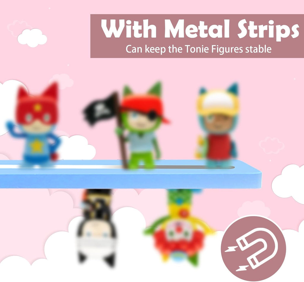 for Tonie Shelf,Tonies Storage for Creative Tonies Magnetic Wall Shelf for Tonie Figures,12-35 Characters,Wooden Hanging Shelf for Kids (Blue)