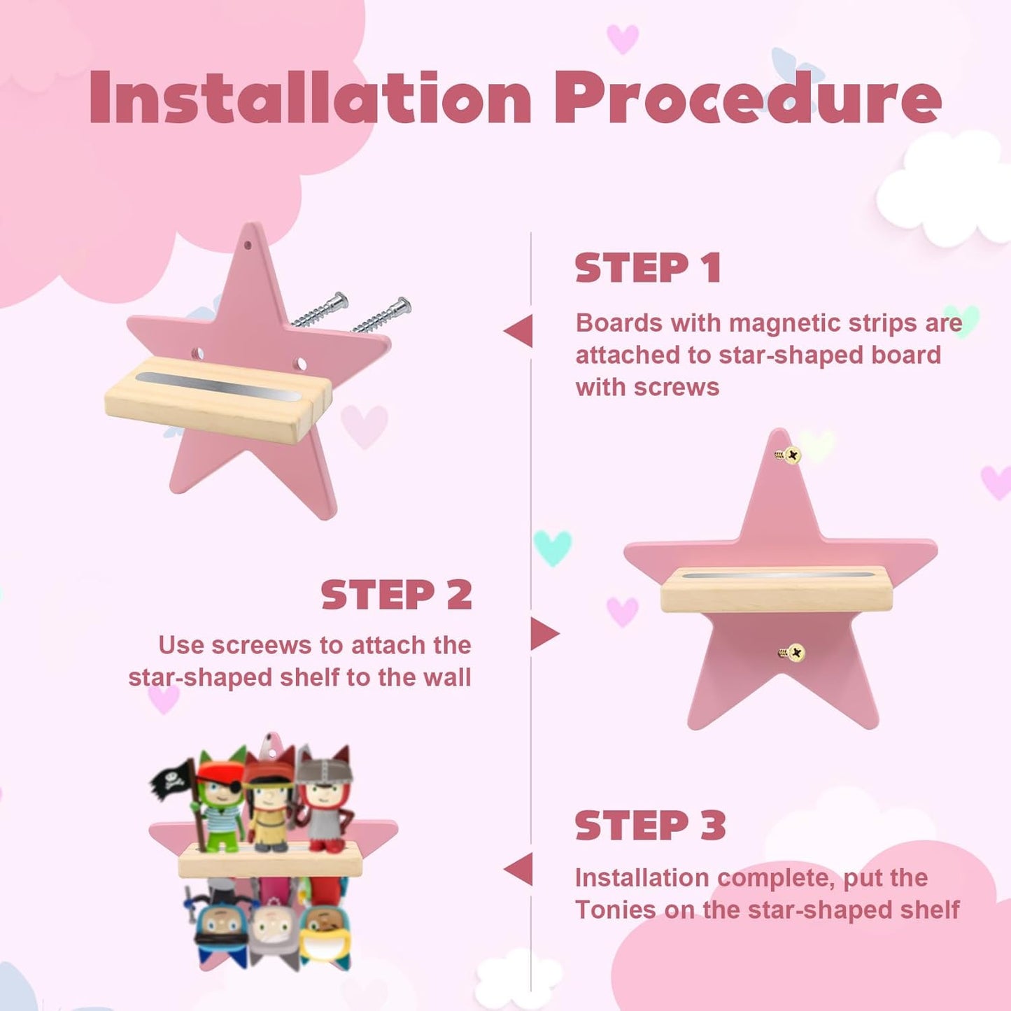 Stern Magnetisches Präsentationsregal Kompatibel mit Tonies – Wandmontage, Passend für Audio Player Starter-Set