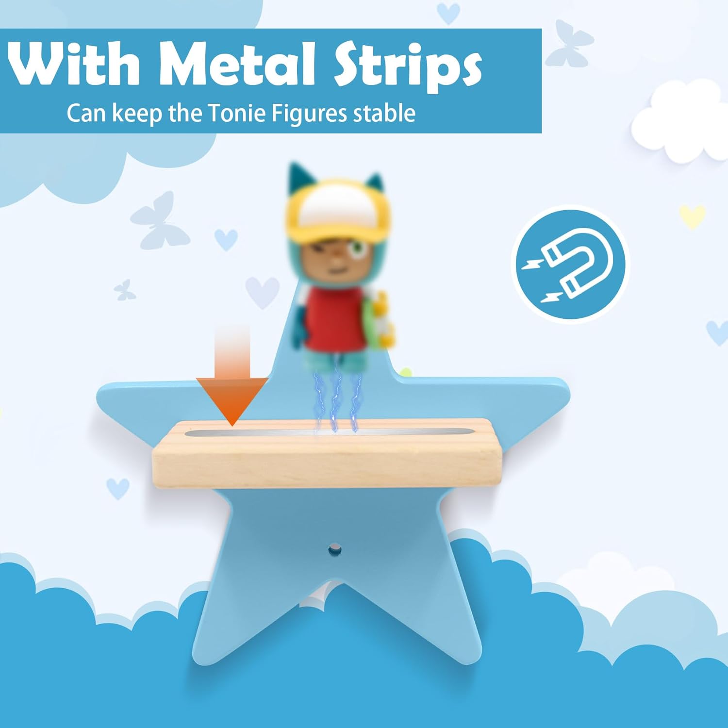 Shelf Wall Mount for Toniebox Tonie Figures Character,Star Magnetic Wooden Shelf Compatible with Tonie Audio Toniebox Starter Set