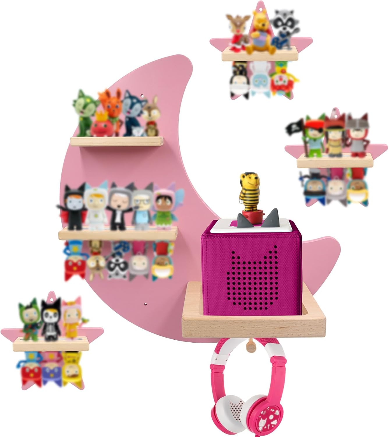 Shelf Wall Mount for Toniebox Tonie Figures Character,Star Magnetic Wooden Shelf Compatible with Tonie Audio Toniebox Starter Set
