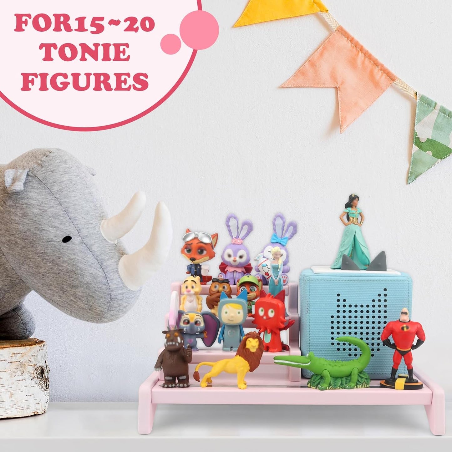 Kompatibel mit Tonies 3-stöckiges rosafarbenes Präsentationsregal – fasst 10–15 Figuren, Desktop-Aufbewahrung