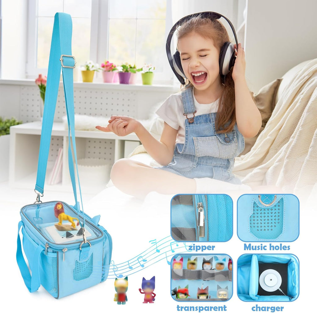 Carrying Case for Toniebox, Tonie Characters Figures, Toniebox Starter Set Headphones Charging Station Bag (Blue)