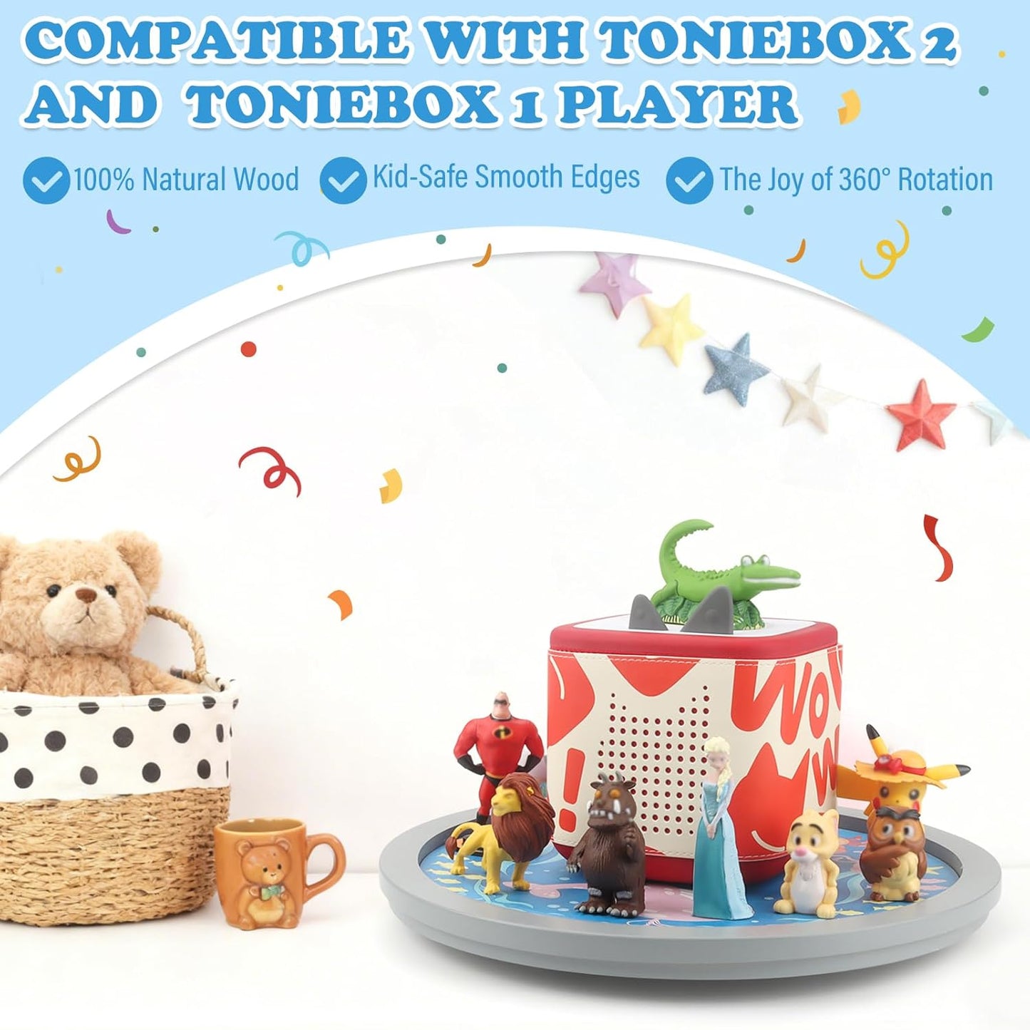 Kompatibel mit Tonies 360° drehbares magnetisches Präsentationsregal – Ozean-Thema, inklusive Angelspiel-Zubehör