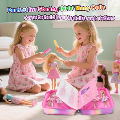 Doll Carrying Case – Rainbow | Holds 6 Dolls & Accessories with Secure Straps