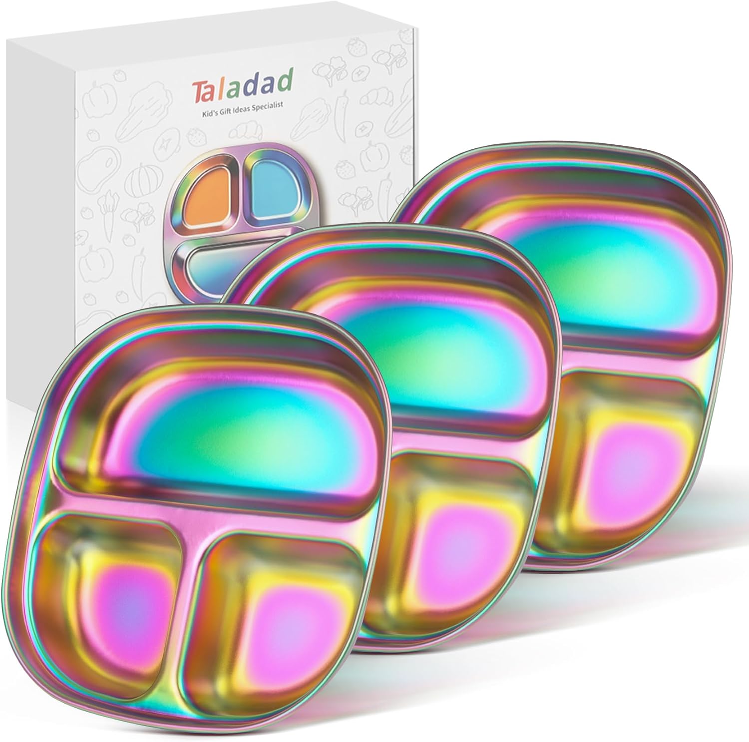 Stainless Steel Kids Plates, Kids Toddlers Babies Tray, Balanced Bites Divided Plates for Toddlers, BPA Free, Portion Control Plate, Dinner Snack, 3 Compartment Plate