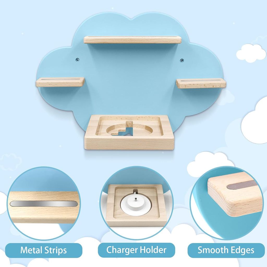 for TonieBox and Tonie Shelf Cloud,Tonies Storage for 12-20 Tonie Figures Characters Magnetic Wall Shelf for Tonies Toniebox, Charging Station (Blue)