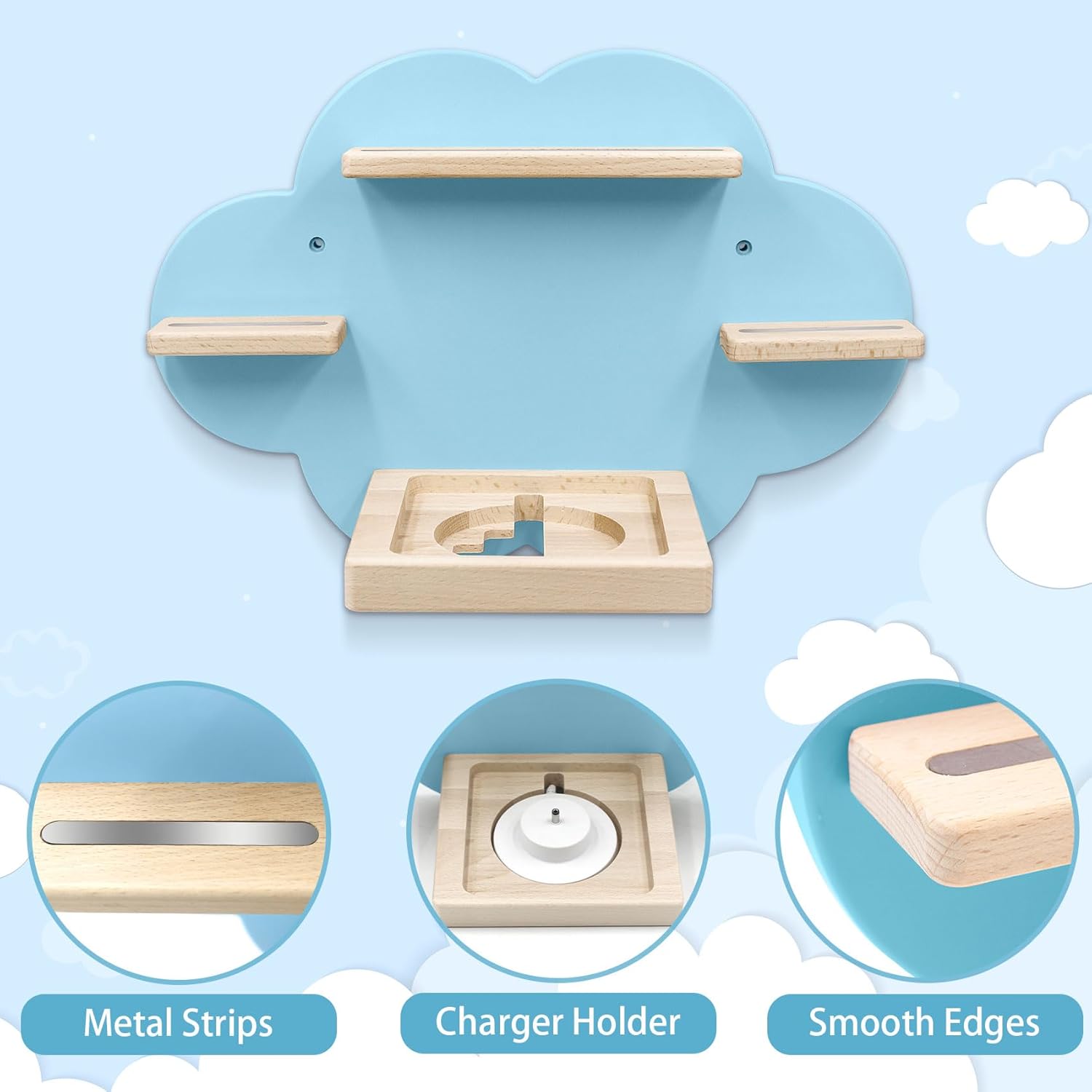 for TonieBox and Tonie Shelf Cloud,Tonies Storage for 12-20 Tonie Figures Characters Magnetic Wall Shelf for Tonies Toniebox, Charging Station (Blue)