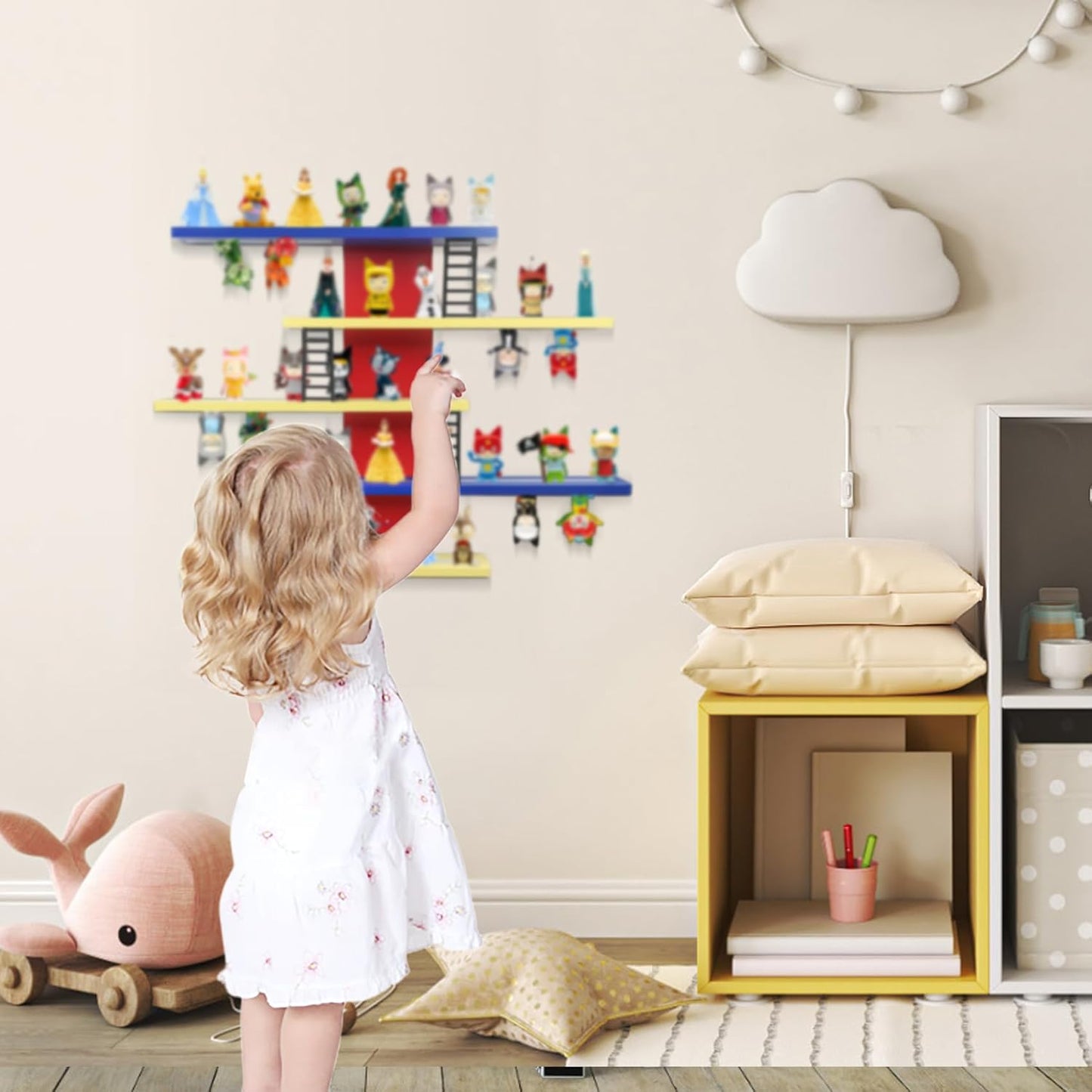 Magnetisches Holz-Regal kompatibel mit Tonies – Bunt | Wandmontage, fasst 12–35 Figuren