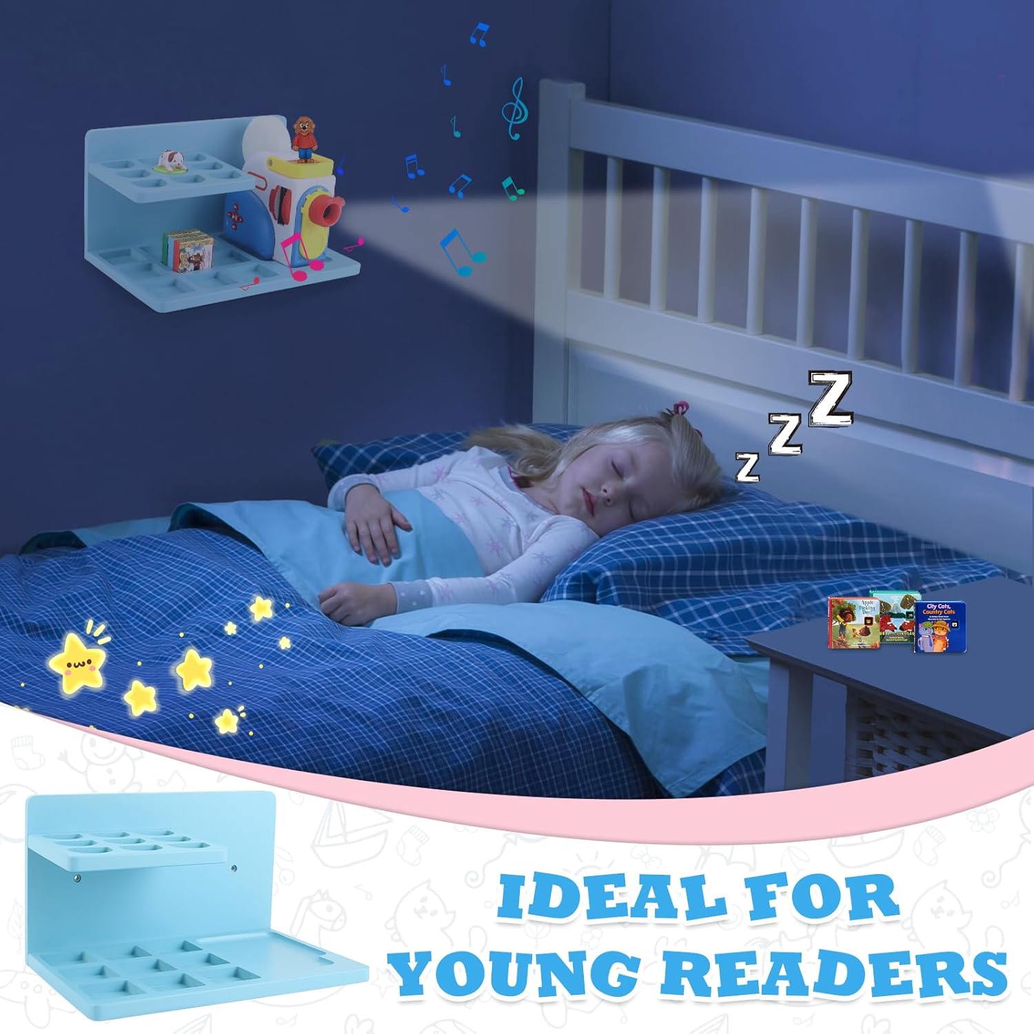 Wall Shelf Compatible with Little Tikes for Story Dream Machine Books Starter Set, for Little Tikes for Storytime Audio Play Real for Littles Character Storage Floating Shelves Blue (Blue)