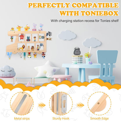 Compatible with Tonies Wooden Bus Shelf – Wall Mounted, Holds 15–25 Figures