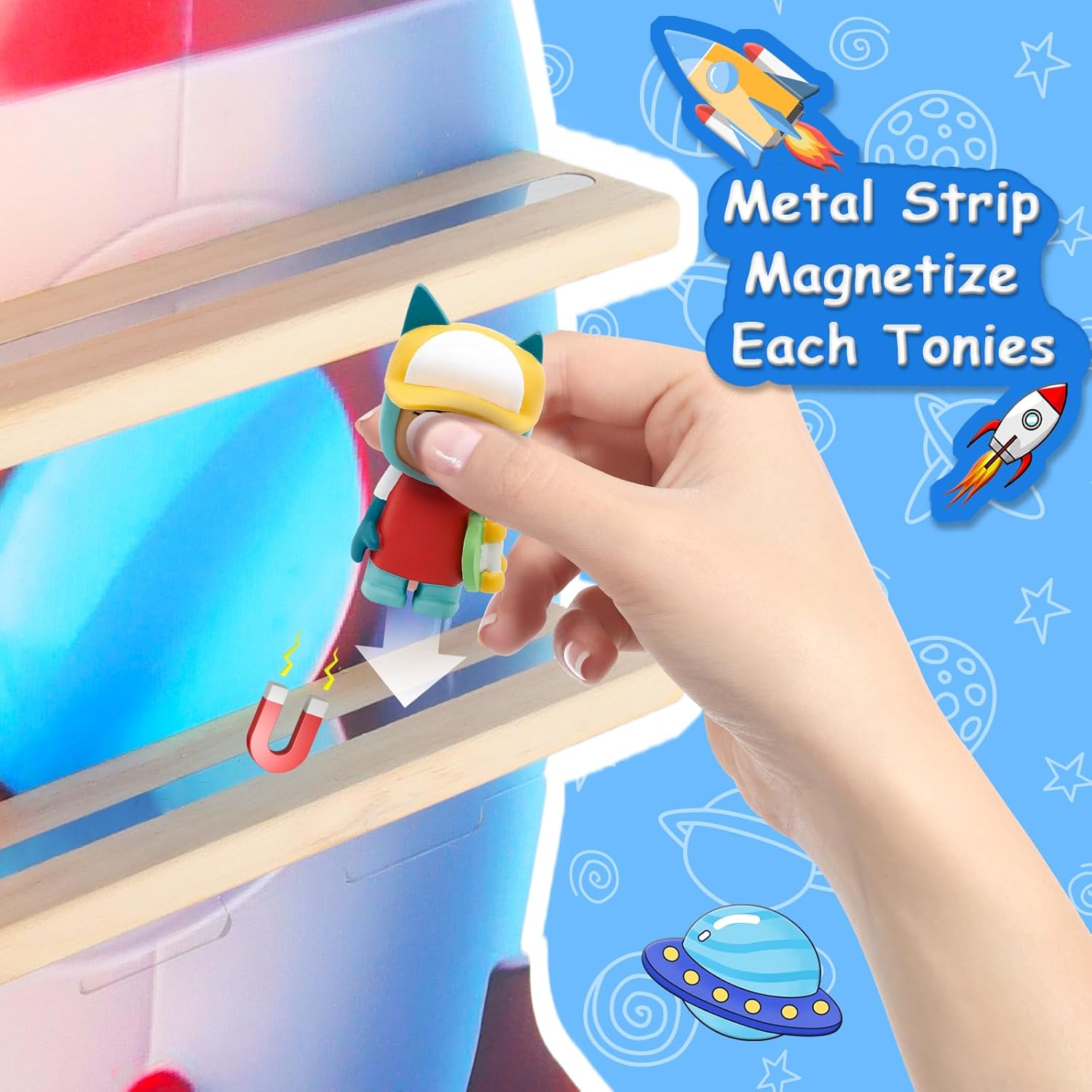for Toniebox 2/1, Tonie Shelf Wall Mounted,Tonies Figures Tonies Storage,Magnetic Wooden Floating Shelves Compatible with Tonie Box Player Character for Children Room