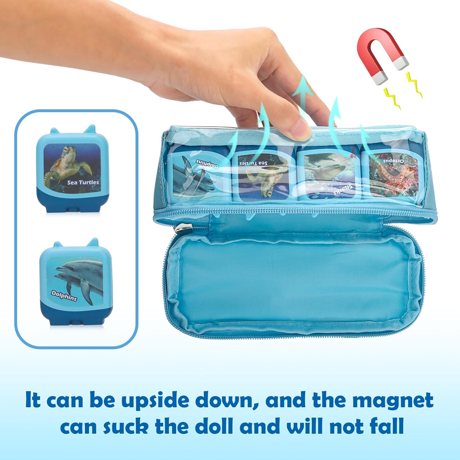 Carrying Case Compatible with Toniebox, Tonis Case Bag for Tonie Figures Characters,Tonies Marine Life Clever Set, Bag for 4-16 Tonie Characters, Storage Bag with Handle Bar(Blue)