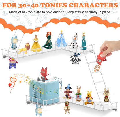 Compatible with Tonies Magnetic Ladder Shelf – 90° Corner, Wall Mounted, Holds 30–40 Figures (Iron)