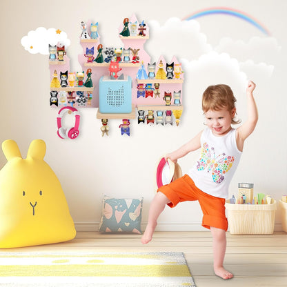 Magnetisches Holz-Regal kompatibel mit Tonies – Rosa Schloss | Wandmontage, passend für Audio-Player 1 & 2