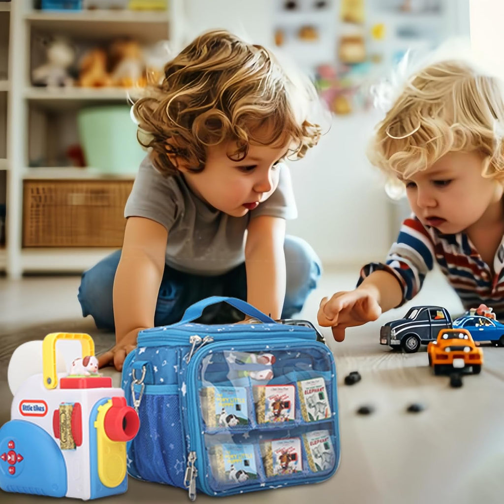 Carrying Case Compatible with Little Tikes Story Dream Machine Books Starter Set,Portable Storage Bag with Handle and Shoulder Strap for Storytime,Little Golden Book,Little Puppy Character (Blue)